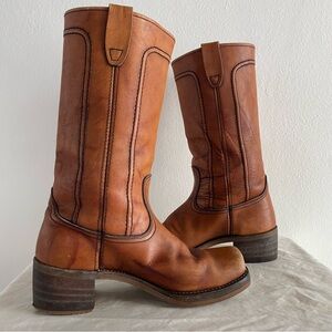 Landis Vintage 70’s Square-toe chestnut leather cowboy western boots mens size 8